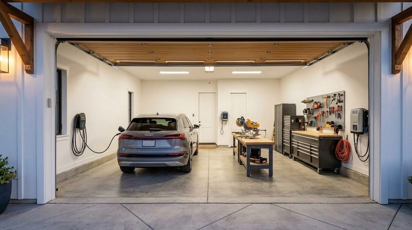 Barker Garage Door Repair Interior View of Custom Garage Door Overhead and Workshop